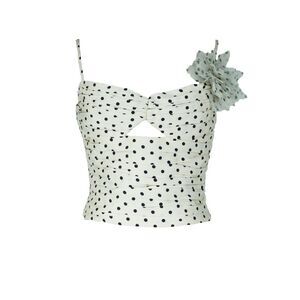 Self Portrait Polka Dot Crop Top with Detachable Brooch